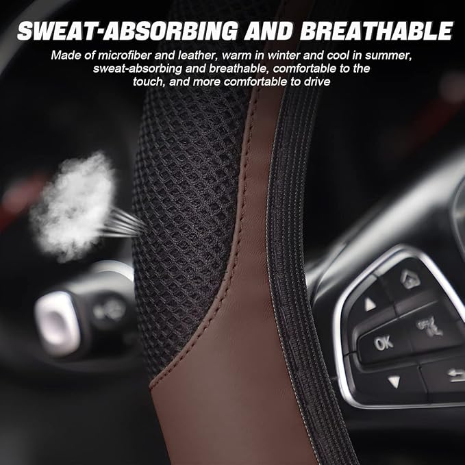 LoyaForba Car Steering Wheel Cover, Universal 14.5-15 Inch, Soft Anti-Slip Neoprene Protector for Steering Wheel, Breathable Odorless and Elastic Stretch, Car Accessory for SUV, Van, Truck (Brown)