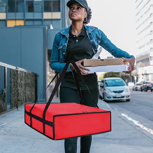 CIVJET Insulated Pizza Delivery Bag for Carry Hot, 20" x 20" x 6" Carrier Warmer, Insulated Food Delivery Bag, Insulated Grocery Cooler Bags for Catering/Drivers, Commercial Food Warmers（Red, 1Pk）