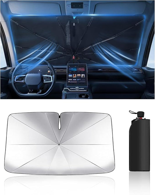 Foldable Windshield Sun Shade Umbrella Reflective Car Window Cover with Bendable Handle, Heat Blocker for SUV, Truck, Sedan Ideal Gifts for Men & Women
