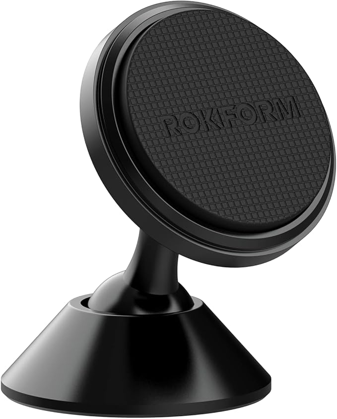 Rokform - Adjustable Magnetic Car Mount, 360 Degree Swivel with 3M VHB Tape, Cell Phone Holder, Aluminum Dashboard Phone Mount Stand for Truck Car & Van (Black)