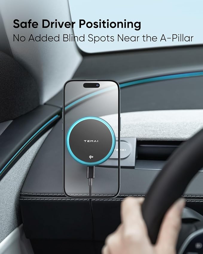 15W MagSafe Wireless Car Charger & Strongest Magnetic Phone Holder for Tesla - Car Mount Charger for Model Y Juniper & 3 Highland, Qi2 Fast Charging, No Vent Block