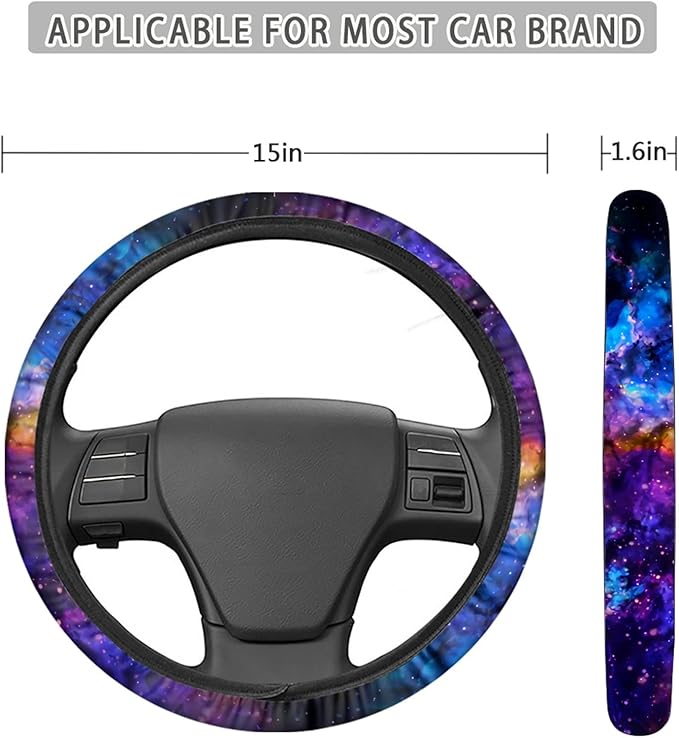 AFPANQZ Nebula Galaxy Design Steering Wheel Covers 14-15" inch Universal Fit Most Car Sedans SUVs Comfort Grip Comfortable Handmade Neoprene Breathable Steering Wheel Protector Blue Purple