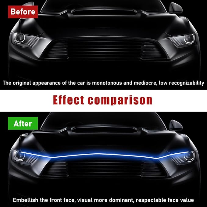 Ohleats 79 Inch Car Hood Light Strip, Exterior Flexible Daytime LED Running Light, Waterproof Auto LED Strip Light with Dynamic Scan Start-up Effect, Car Accessories for SUV Truck (Blue)