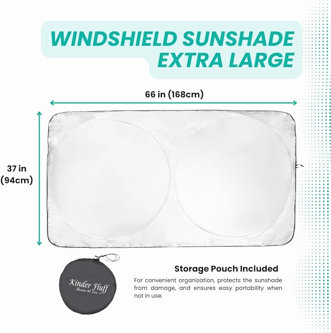 Windshield Sun Shade -Certified 99.87% UVB & 99.02% UVA Car Sun Shade. Award Winning Sunshade - Patented Technology | Compatible for Dodge RAM Promaster (2014-2026) | Car Shades by Kinder Fluff