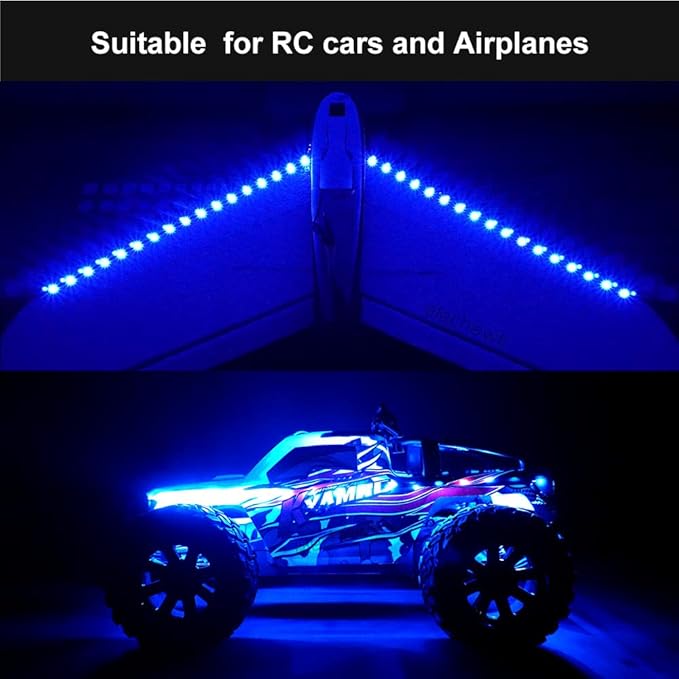 Waterproof LED Light Strips for RC Cars Trucks Airplanes Boats Drones Fixed Wing AR Wing Model Underglow Light (Blue)