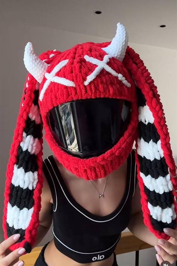 Cute Cat/Rabbit Ear Motorcycle Helmet Covers, Plush Funny Full Face Helmet Decoration Cover, Men Women Helmet Protective Cap, Novelty Animal Cartoon Plush Hat for Fun Ride Gift