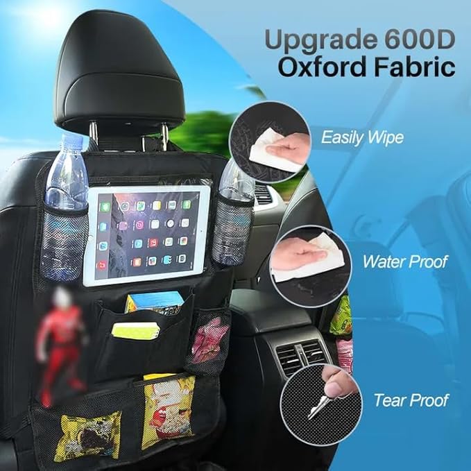 2 PCS Backseat Car Organizer With Clear 10" Tablet Holder And 10 Storage Pockets, Seat Back Protector, Car Organizer Back Seat for Family Road Trip Essentials Travel