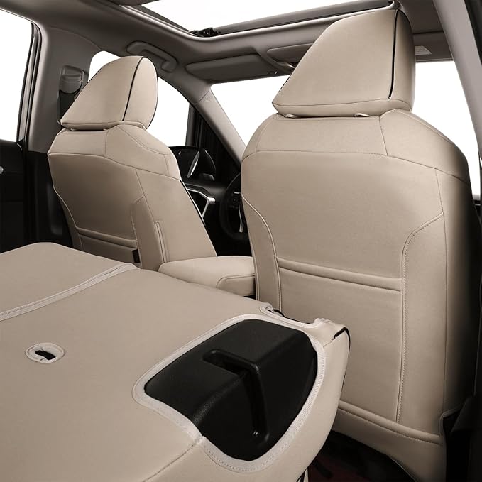 EKR Rav4 Seat Covers Custom Fit for Toyota Rav4 XLE,Platinum,Limited 2013-2018 & SE 2016-2018, Leather Car Seat Cover Full Set for SUV,Faux Leather(Beige)