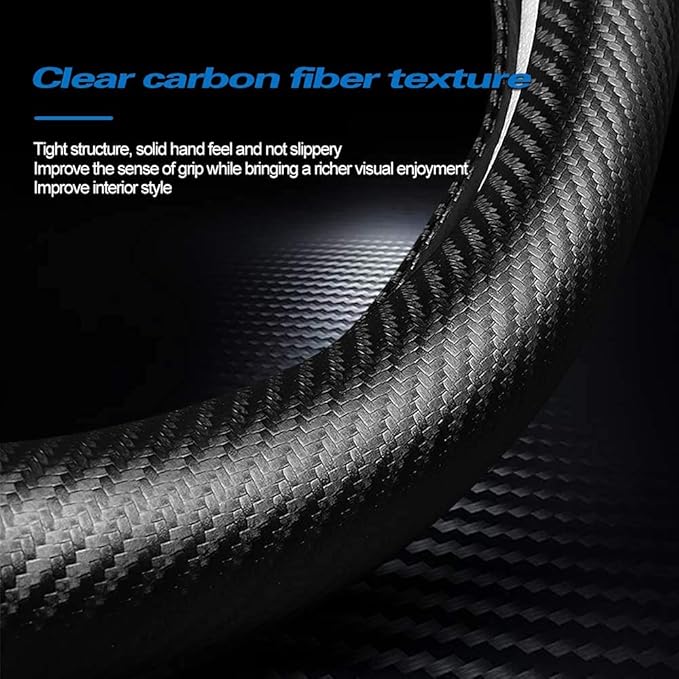 Car Carbon Fiber and Leather D-Shape Steering Wheel Cover, Stylish car Non-Slip Leather car Interior 15 inches Universal Red and Blue
