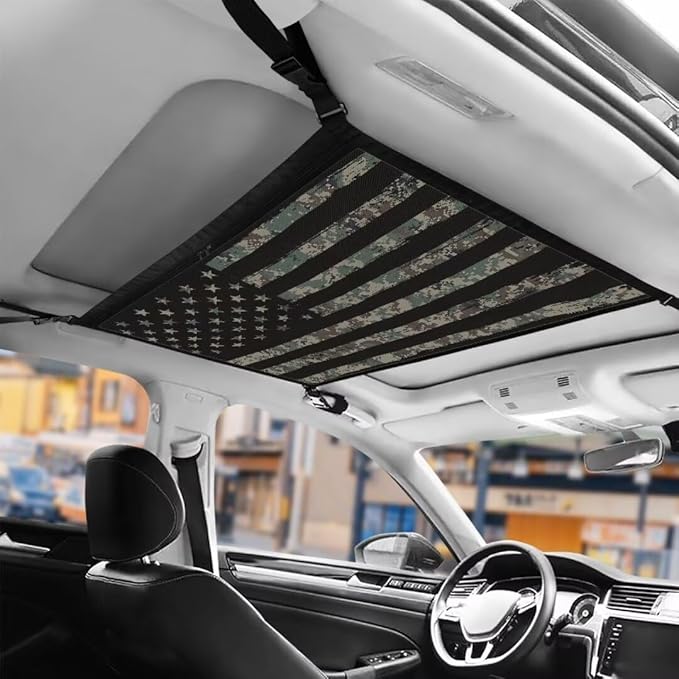 Car Roof Storage Bag Grey American Flag Car Storage Bag Organizer All Car Storage Organizers Vehicle Passenger Seat Organization and Storage for Travel
