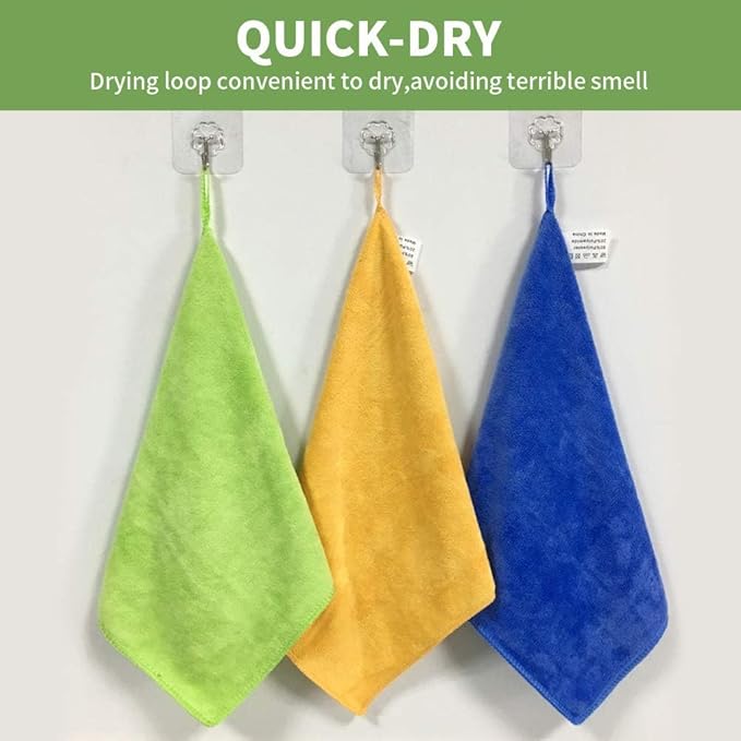 Microfiber Cleaning Cloth for Kitchen Housekeeping Dish Electronics Dust Rags Thick Lint Free Car Wash DryingTowel (12"x12") Green/Blue/Orange -6 Pack