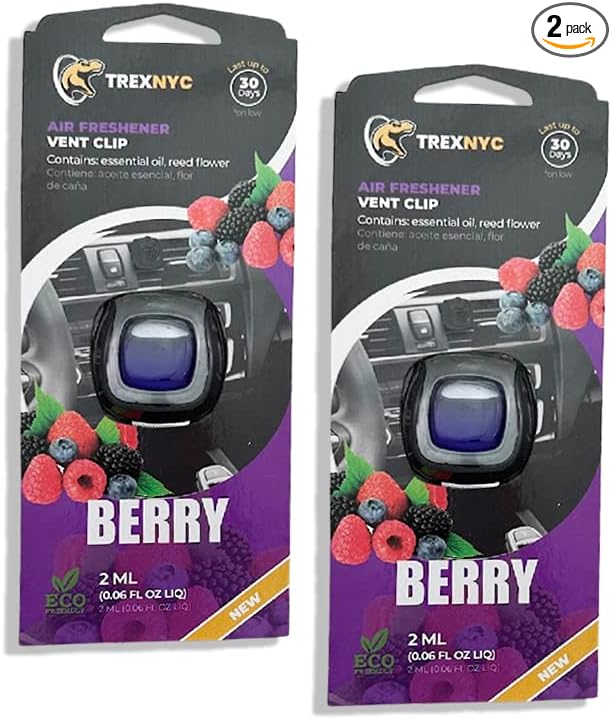 Car Air Fresheners Vent Clips, Essential Car Odor Eliminator, Perfect Scented Car Accessories, For Long Lasting Fragrance up to 30 days, 0.07 FL.OZ (Berry, 2 Packs)