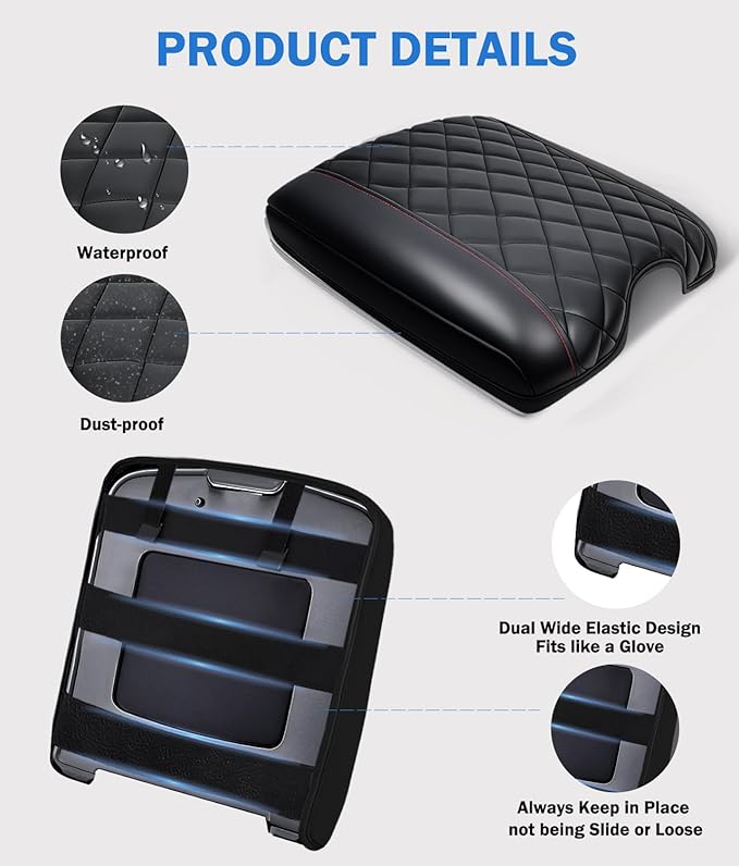 Center Console Cover for Silverado & GMC Sierra 2019-2025, Tahoe&Suburban&Yukon 2021-2025 Accessories, Leather Middle Armrest Console Cover Elbow Arm Rest Cushion for Car (Bucket Seat Console Only)