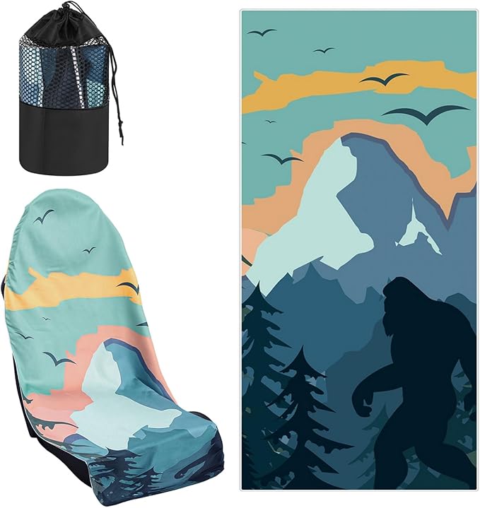 Car Seat Towel Covers with Storage Bag Seat Post Workout Sweat Cover Washable Non Slip for Car Towel for Dog Pet Workout Outdoor Sport Activities(Sasquatch)