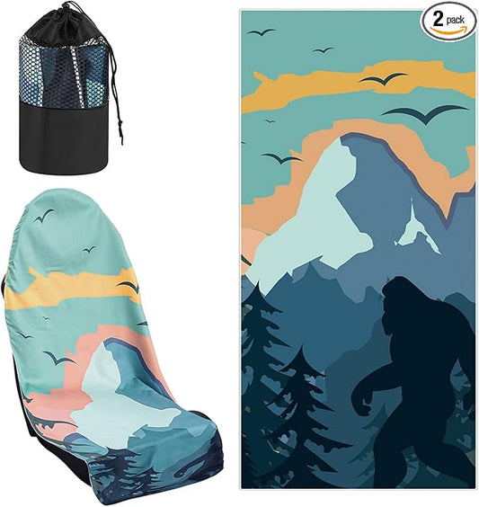 2 Pack Car Seat Towel Covers with Storage Bag 63 x 32 Inch Athletic Running Towel Seat Sweat Washable Non Slip Cover Gift for Car Outdoor Sport Activities (Sasquatch)