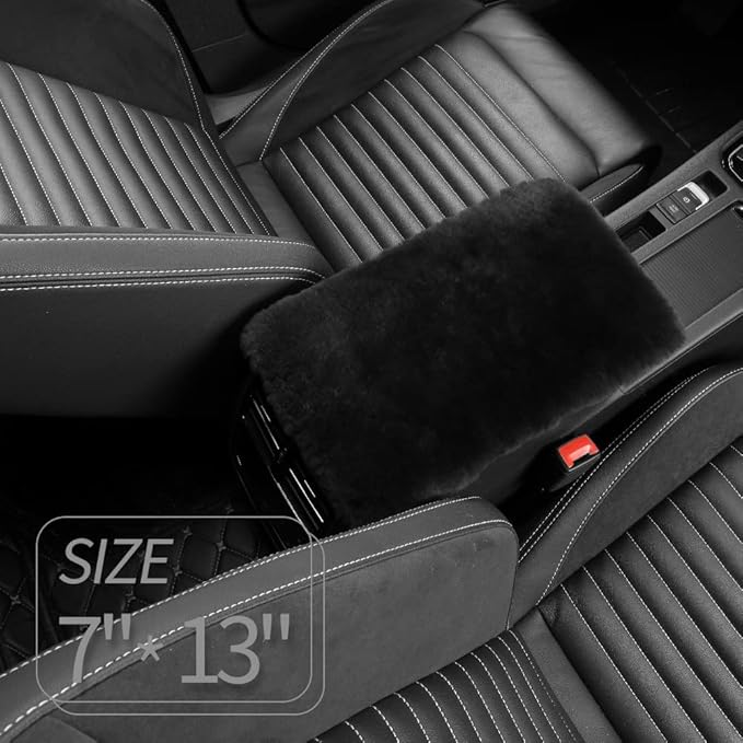 Sheepskin Armrest Cover Auto Center Armrest Cover Car Soft Console Pad, Fluffy Wool Auto Center Console Cover for Most Car Arm Rest Decoration Protector 7 x 13 Inch (Shearling, Dark Gray)