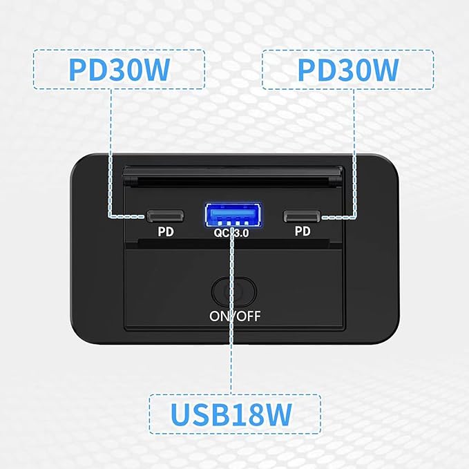 MOTONG Waterproof 12V PD USB C Outlet Charger Adapter, 18W QC3.0 USB A & Dual 30W PD Type C with Touch Switch Car Socket Charger Power Socket Port for Car Marine Boat RV Truck