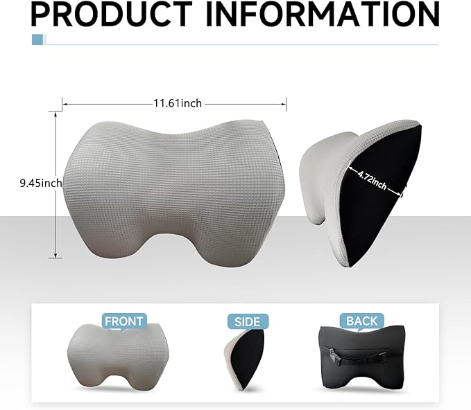 Make Comforting Car Headrest Pillow, Car Pillow for Driving with Adjustable Strap, 100% Memory Foam Neck Cushion, Breathable Removable Cover & Ergonomic Design - Car Neck Pillow(Moonlight-Silver, 1PC)