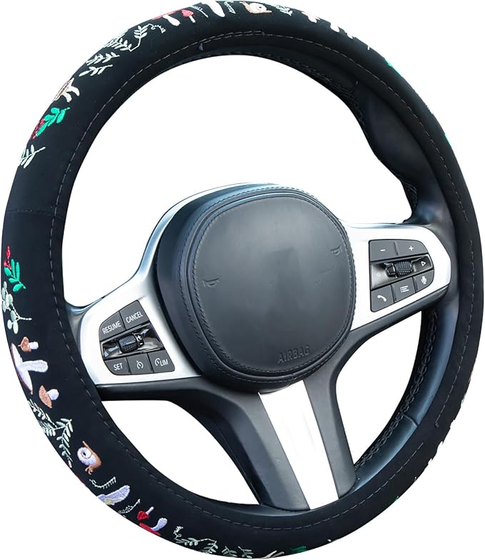 Embroidered Mushroom Snail Cute Steering Wheel Cover, Auto Anti-Slip Breathable Steering Wheel Protector,Mushroom Car Accessories for Women,Universal Size Fit Most Cars -15 inch
