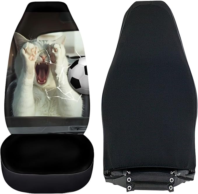 Funny Cat Driver Car Seat Covers for Front Seats Football Broke Car Window Premium Polyester Seat Covers for Cars Trucks and SUVs