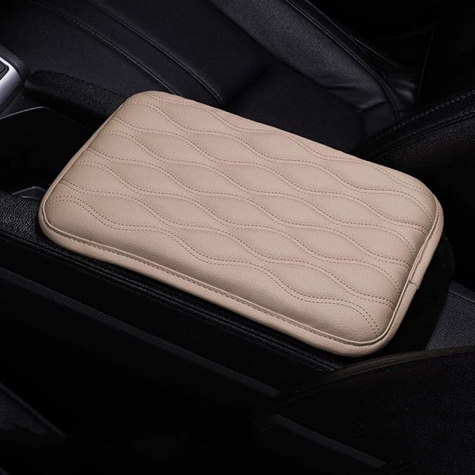 Auto Center Console Cover, Console Cover Armrest Pads, PU Leather Car Armrest Seat Box Pad Cushion Protector Universal Fit (Beige)