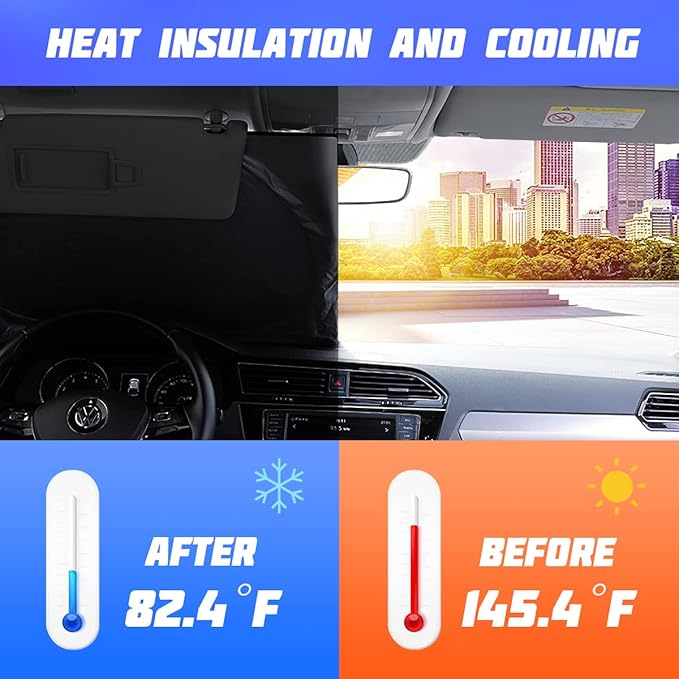 Car Window Shade, 6Pack Set Auto Sun Shades for Side Window Front and Rear Windshield with Storage Pouch for Car, SUV, Van, Truck, Full Sun Protection, Block UV Rays, Keep car Cool (59.5"x27.6"/6PCS)