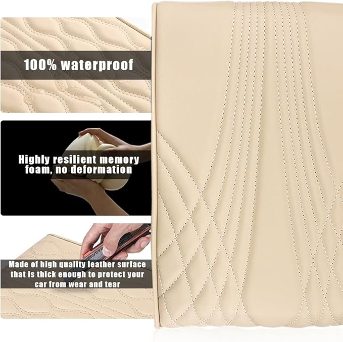 Ziciner Car Center Console Cover, Leather Memory Foam Armrest Cushion Protection Pad, Waterproof Hand Rest Pillow with Height Increase, Universal Accessory for Most Car (Beige #Angel)
