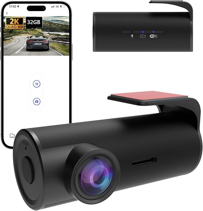 Dash Cam 2K Car Camera,Mini Hidden Front Dash Camera for Cars,Free 32GB SD Card,Built-in WiFi,Night Vision,WDR,Loop Recording,G-Sensor,App Control,Support 256GB Max(C1)