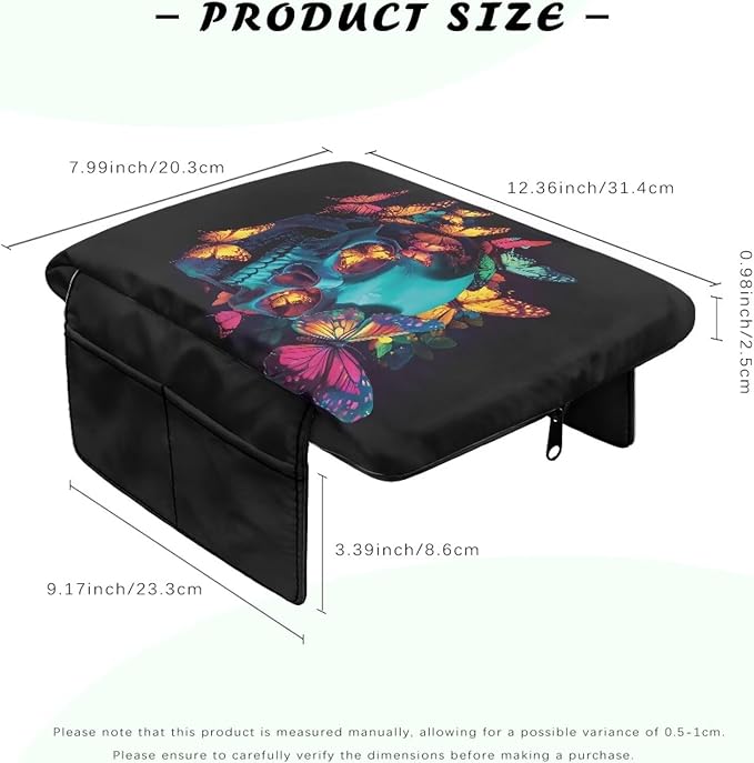 Wanyint Skull Butterfly Car Center Console Pad Non-Slip Armrest Box Mat with 4 Storage Bags Comfortable Center Console Armrest Pillow Arm Rest Cushion Protector Auto Accessories