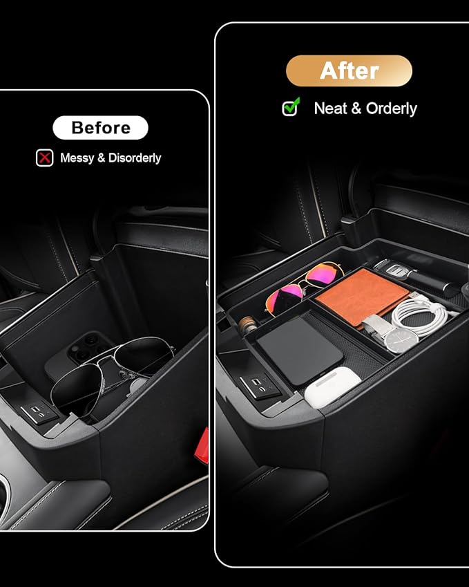 ECOZEN Center Console Organizer For 2021-2026 Chevy Tahoe/Suburban & GMC Yukon/Yukon XL - Armrest Organizer Tray For 2021-2026 Tahoe/Suburban/Yukon Accessories - Not Fit For Power-Sliding Console