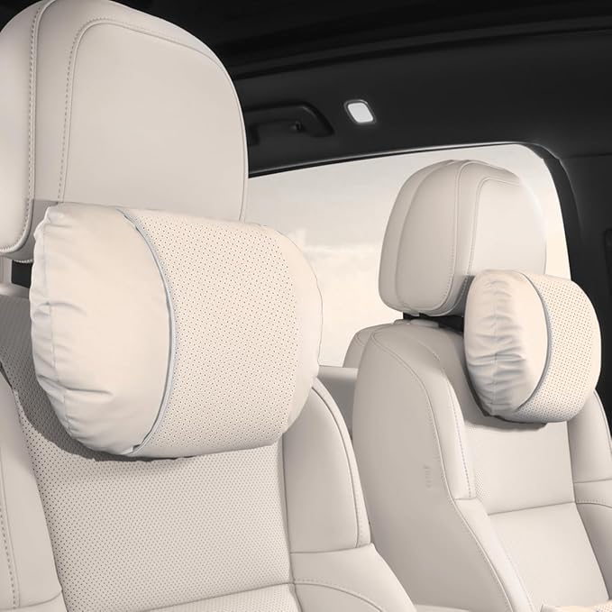2 Pcs Car Headrest Neck Pillow for Driving,Premium Skin-Feeling Napa Leather Soft and Comfortable Headrest,Two Gears of Height Adjustment Car Seat Headrest Pillow Car Interior Accessories