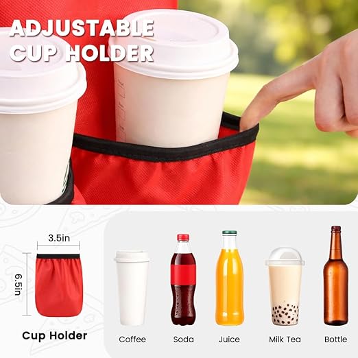 CIVJET Insulated Food Delivery Bag with 4 Cup Holders, XXX-Large Insulated Grocery Bags Keep Food Hot/Cold, Cooler Bags with Drink Carrier, Food Carrier Catering Bag, Commercial Food Warmers, Red