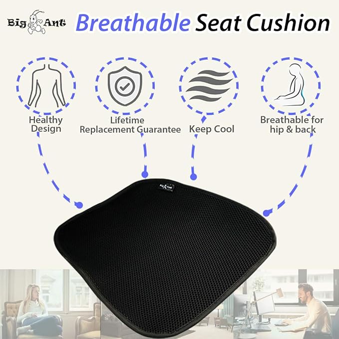 Big Ant Breathable Car Seat Cushion, 1PC Car Interior Seat Cover Cushion Pad Mat for Auto Supplies Home Office Chair (Black)