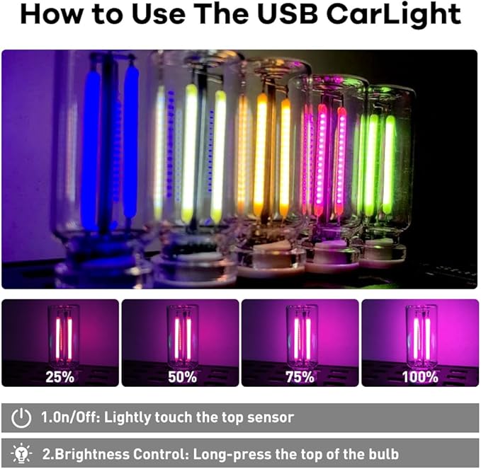 4Pcs Car USB Night Light, Touch Adjustment LED Ambient Lighting Plug in USB Automotive Night Lamps, Mini LED Bulb for Car, Camping, Holiday, Decoration, Bedroom, Party(Purple)