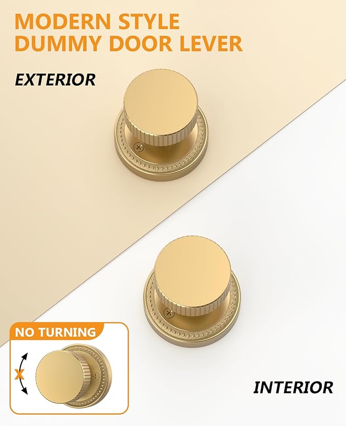 Asidrama 2 Pack Champagne Bronze Dummy Door Knob, Non-Turning Decorative Door Lever with Door Knobs for Closet, French Double Doors, Pantry & Interior Push/Pull Use