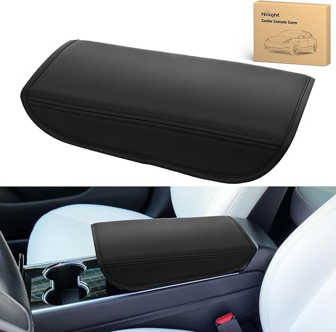 Nilight Center Console Cover Fit for 2017-2023 Tesla Model 3 2020 2021 2022 2023 Model Y PVC Leather Middle Console Cover Tesla Model 3/Y Car Center Console Cushion Pad Car Armrest Box Cover-Black