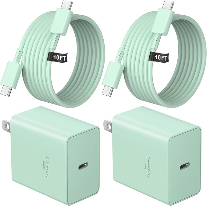 USB C Charger Type C Charger Fast Charging 10FT 45W Samsung Chargers 2-Pack with iPhone Air/17/17 Plus/17 Pro/17 Pro Max/16/16 Plus/16 Pro/16 Pro Max/15/15 Pro Max/iPad Pros/Galaxy S25 S24(Green)