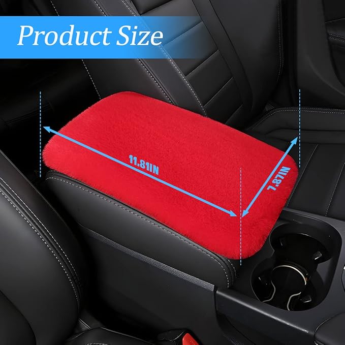 Fluffy Car Armrest Cover, Universal Car Center Console Pad, Car Armrest Seat Box Cover Decor Accessories for Women Men, Armrest Seat Box Cover Protector for Most Vehicle, SUV, Truck, Car (Red)
