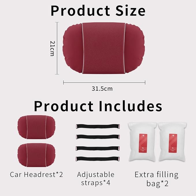 2 Pcs Car Headrest Neck Pillow for Driving,Premium Skin-Feeling Napa Leather Soft and Comfortable Headrest,Two Gears of Height Adjustment Car Seat Headrest Pillow Car Interior Accessories