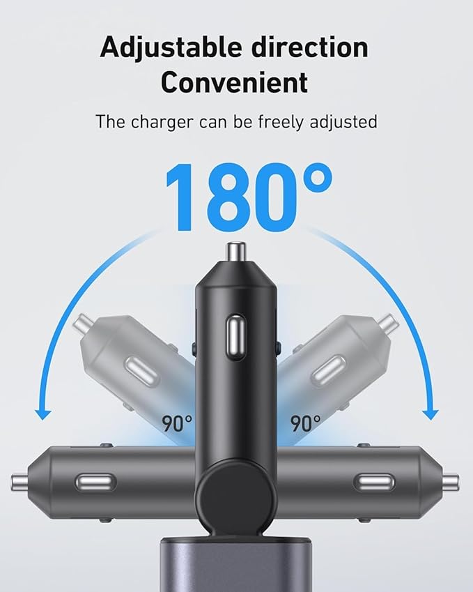2Pack iPhone Car Charger Retractable Fast Phone Chargers, 4 in 1 Car Charger Cigarette Lighter Adapter with 2 Cables 30 Inch and 2 USB Ports, for iPhone 17/16/15/14/13/Pro, Gifts for Women Men