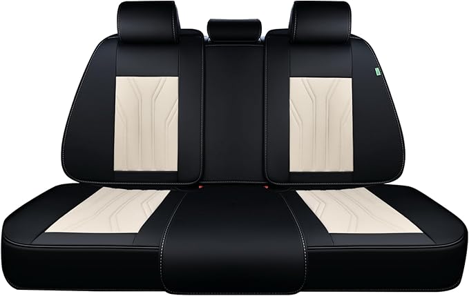 FLORICH Rear Automotive Seat Covers Leather Car Seat Covers Waterproof Back Seat Cover Universal Seat Cushion Protector for Most Cars Trucks SUV-Black&Beige