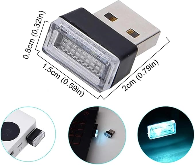 1/4/10 PCS USB LED Light Car Interior Styling Atmosphere Decorative Lamps Mini Universal Portable Ambient Lighting Kit Red Bule(1 PCS_White)