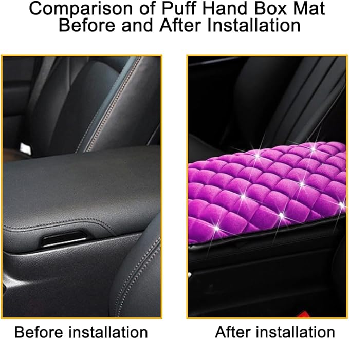Mandark Bling Car Center Console Cover, Crystal Rhinestone Fluffy Automotive Armrest Seat Box Cushion Pad, Soft Comfortable Diamond Arm Rest Protection Mat, Universal Vehicle Accessories (Purple)