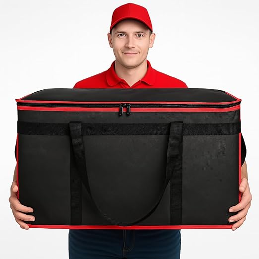 Insulated Food Delivery Bag with Hard Bottom - Extra Stable and Durable Catering Bag, 3XL Thermal Cooler Tote for Hot and Cold Food Transport - Ideal for High-Volume and Restaurant Deliveries