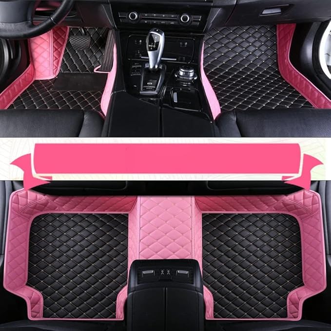 Yaruicar Custom Personalized Floor Mats for Cars Luxury Full Coverage All Car Floor Mats Anti-Slip Leather Car Mat Set Trucks & SUVs Trucks Automotive Floor Mats Liners (Pink Black Beige)