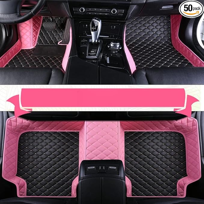 Custom Floor Mats for Cars，Luxury Full Coverage All Weather Car Floor Mats，Leather Car Mat Set ， Floor Mats for 99% of Cars, Trucks & SUVs (Black Rice in Edge Powder)