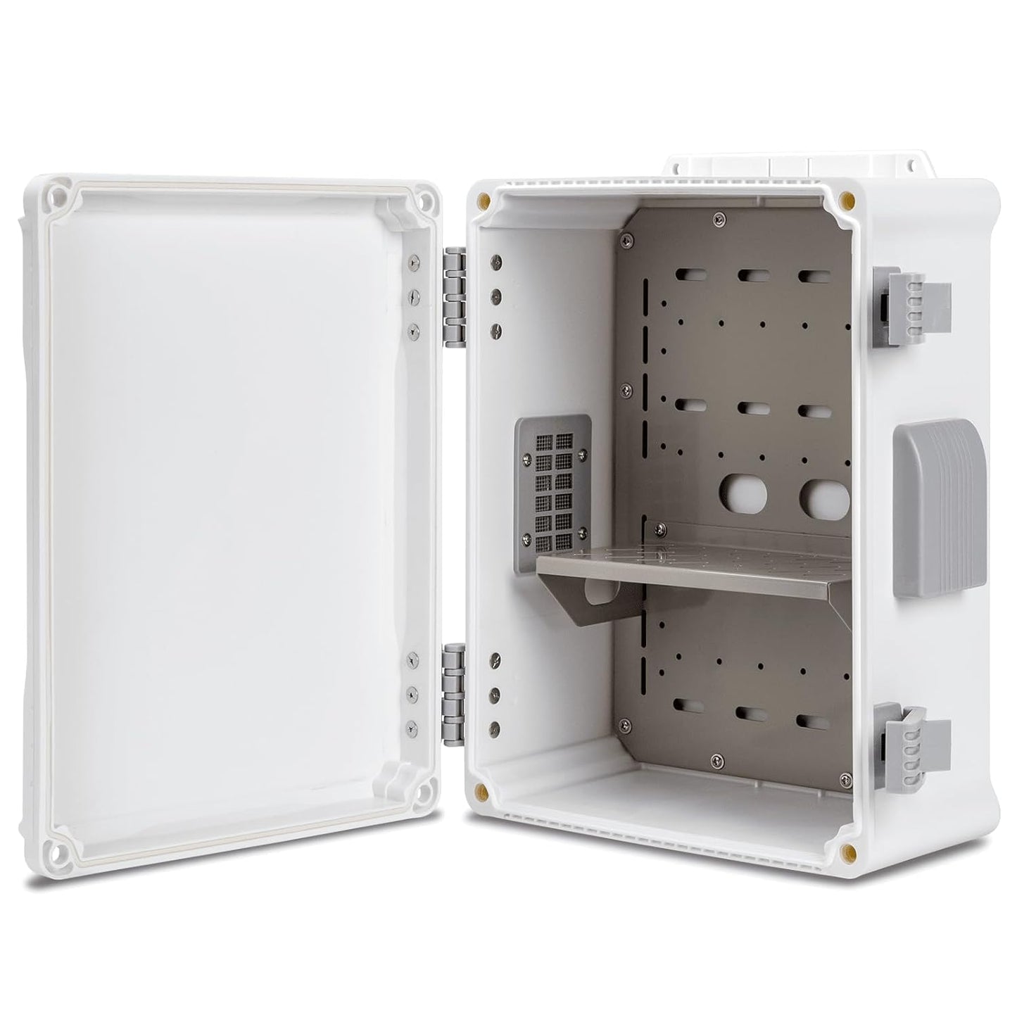 Outdoor Electrical Junction Box, ABS Water Resistant Enclosure with Internal Mounting Panel & Hinged Cover (12.6" H x 9.4" L x 5.7" W)