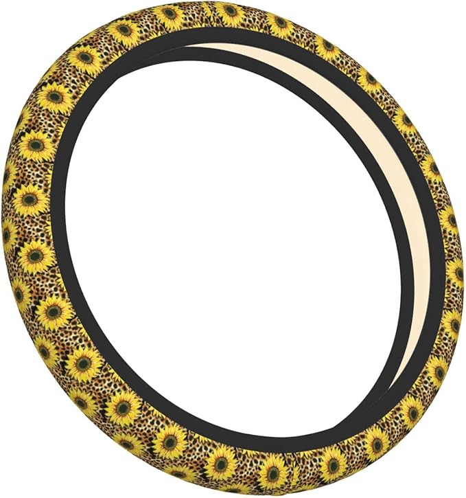 Sunflower Leopard Print Auto Car Steering Wheel Cover Universal 15 Inch Neoprene Interior Decor Protection Accessories
