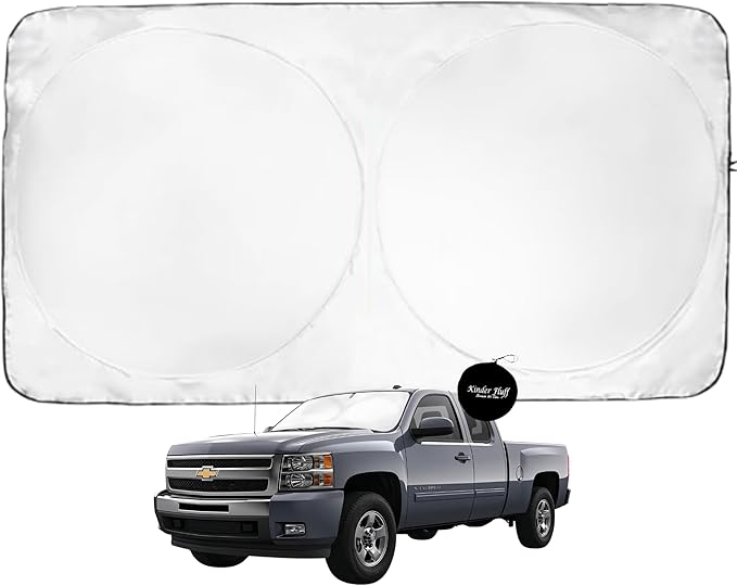 Windshield Sun Shade -Certified 99.87% UVB & 99.02% UVA Car Sun Shade. Award Winning Sunshade - Patented Technology | Compatible for Chevrolet Silverado 1500 (2007-2013) | Car Shades by Kinder Fluff