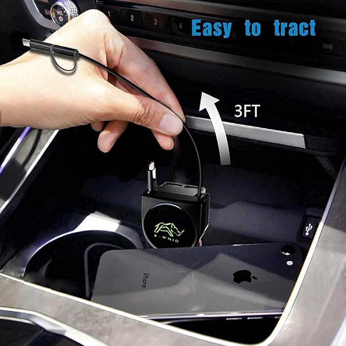 Retractable Car Charger, Fast Charge 3.1A 47W, Retractable Cables (3Ft) and 2 USB Ports Car Charger Adapter, Compatible with iPhone & Android Cell Phones,Car Accessories